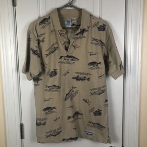 VTG‎ Hook & Tackle Outfitters Fishing Polo Shirt  Medium All Over Print Gorpcore